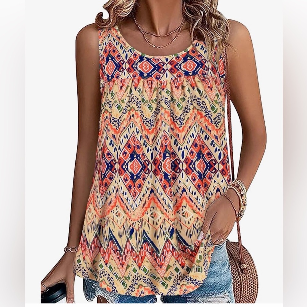 Boho Chevron Print Sleeveless Tank Top - Multicolor